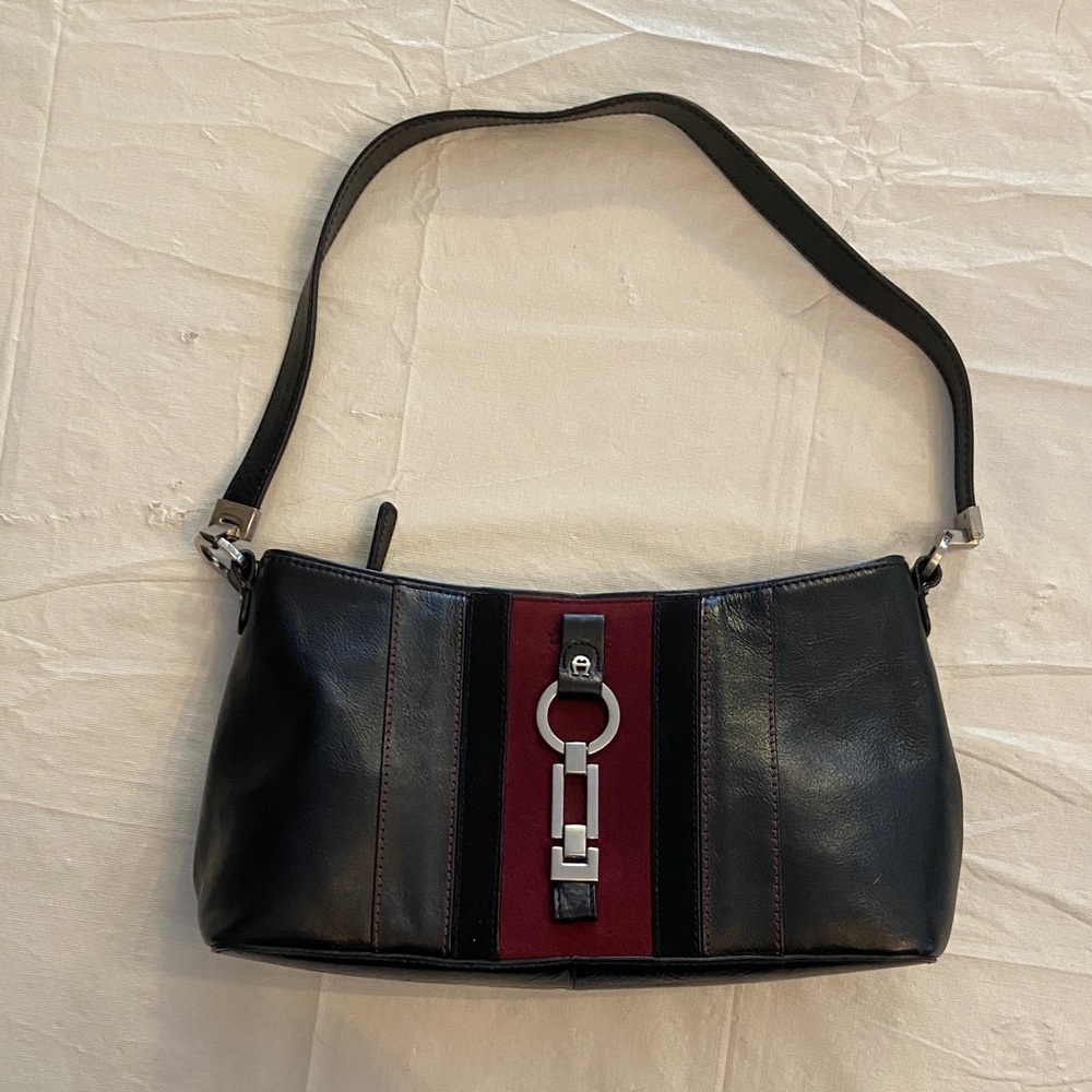 Etienne Aigner Black and Burgundy Shoulder Bag